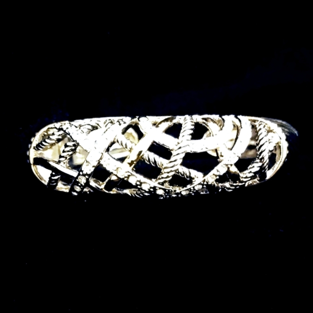 Silver And Gold Plated Bangle Bracelet With Tiny CZ. Diamonds In Front